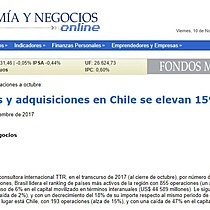Fusiones y adquisiciones en Chile se elevan 15%